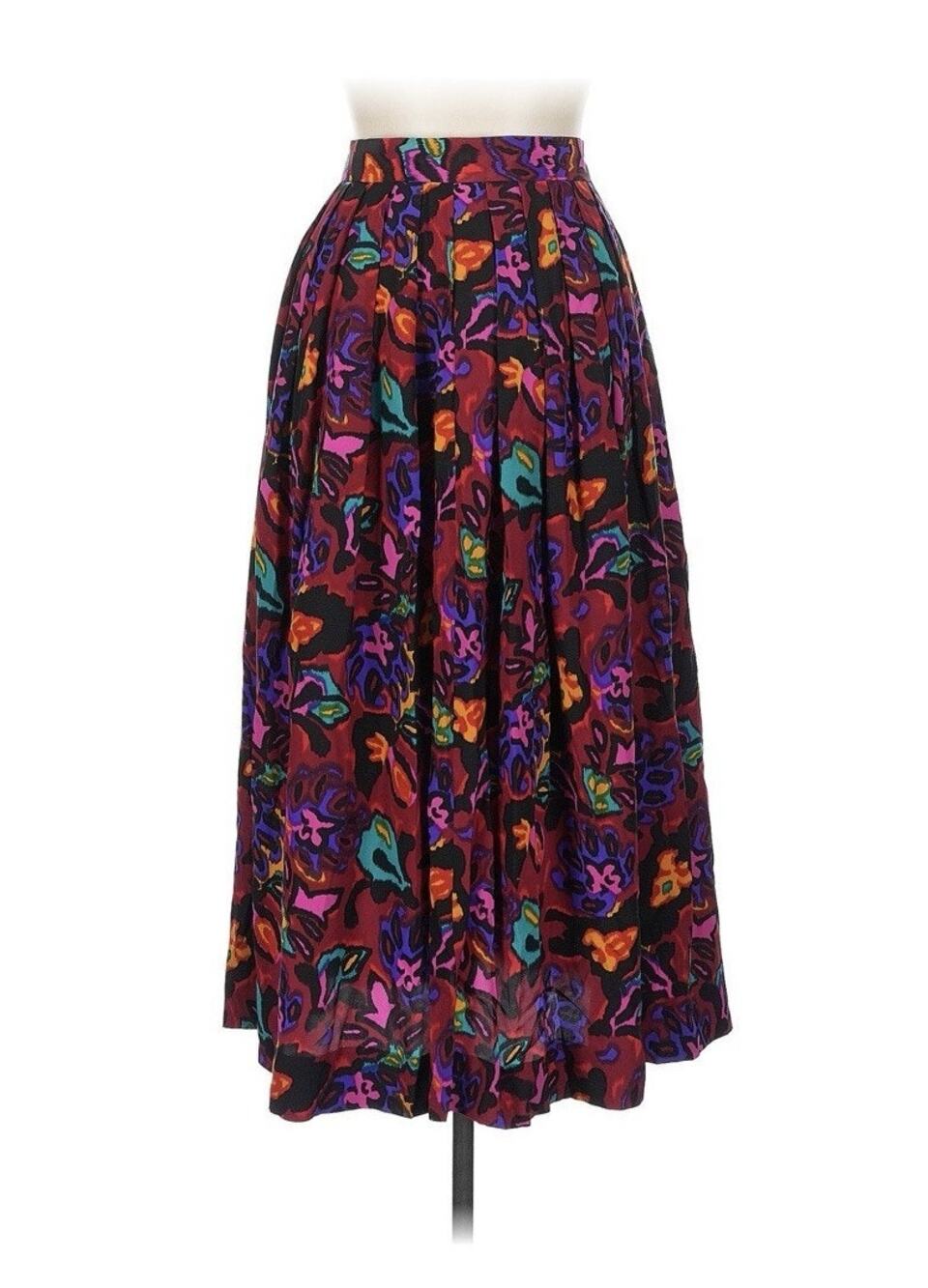 VTG JH Collectibles Pleated MIDI RETRO groovy 100% Silk Skirt Tie Dye 10